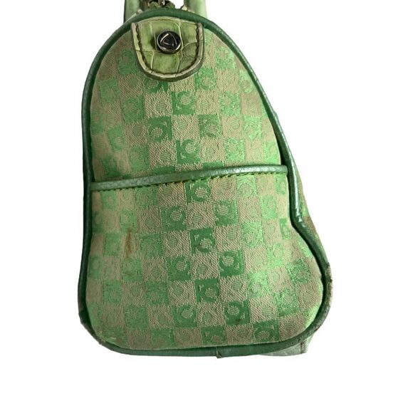Vintage 80’s Liz Claiborne Small Green Purse Shoulder Handbag Monogram Print - Picture 5 of 15